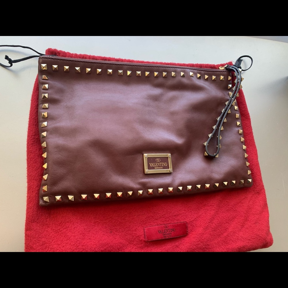 Valentino Rockstud  Burgundy Gold Calfskin Lthr